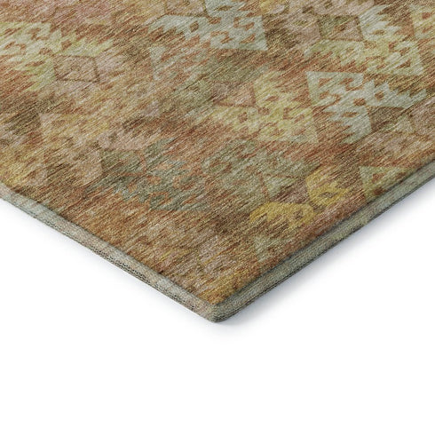 8' X 10' Copper Gold And Beige Ikat Washable Area Rug With UV Protection