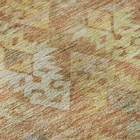 8' X 10' Copper Gold And Beige Ikat Washable Area Rug With UV Protection