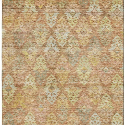 8' X 10' Copper Gold And Beige Ikat Washable Area Rug With UV Protection