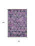 5' X 8' Eggplant Lavender And Gray Ikat Washable Area Rug With UV Protection