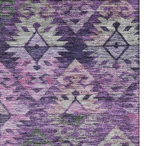 5' X 8' Eggplant Lavender And Gray Ikat Washable Area Rug With UV Protection