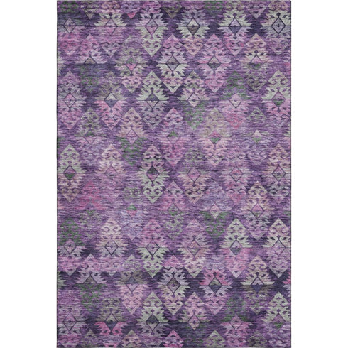 8' X 10' Eggplant Lavender And Gray Ikat Washable Area Rug With UV Protection