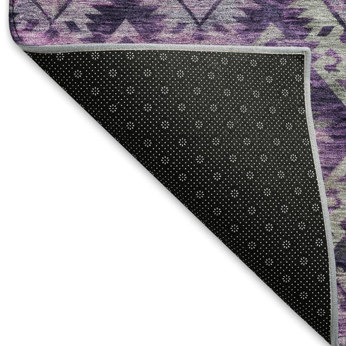 8' X 10' Eggplant Lavender And Gray Ikat Washable Area Rug With UV Protection