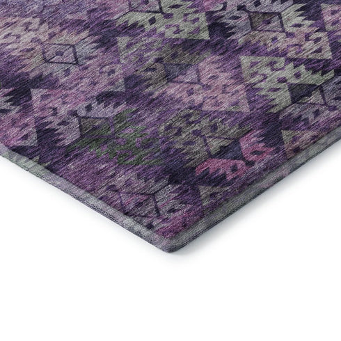 8' X 10' Eggplant Lavender And Gray Ikat Washable Area Rug With UV Protection