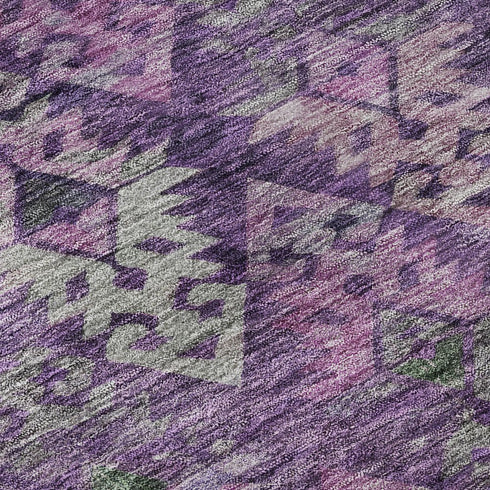 8' X 10' Eggplant Lavender And Gray Ikat Washable Area Rug With UV Protection