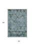 5' X 8' Emerald Teal And Gray Ikat Washable Area Rug With UV Protection