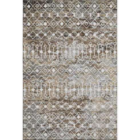 5' X 8' Brown Ivory And Gray Geometric Washable Area Rug With UV Protection