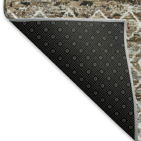 5' X 8' Brown Ivory And Gray Geometric Washable Area Rug With UV Protection