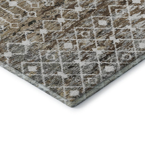 5' X 8' Brown Ivory And Gray Geometric Washable Area Rug With UV Protection