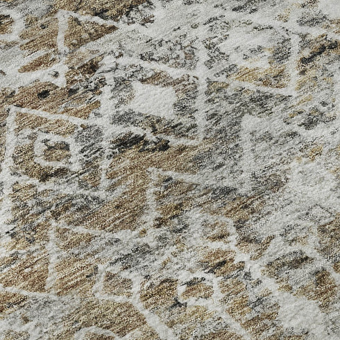 5' X 8' Brown Ivory And Gray Geometric Washable Area Rug With UV Protection
