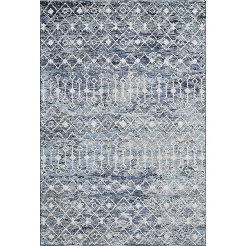 5' X 8' Blue Ivory And Gray Geometric Washable Area Rug With UV Protection