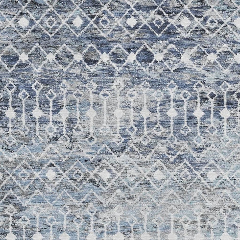 5' X 8' Blue Ivory And Gray Geometric Washable Area Rug With UV Protection