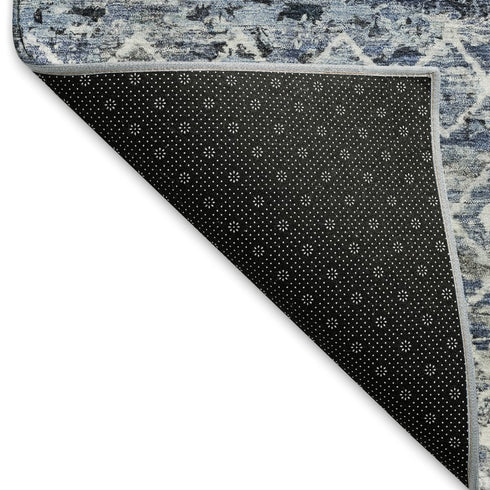 8' X 10' Blue Ivory And Gray Geometric Washable Area Rug With UV Protection