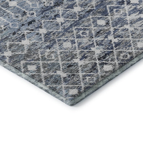8' X 10' Blue Ivory And Gray Geometric Washable Area Rug With UV Protection