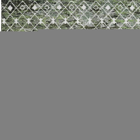 5' X 8' Olive Green Ivory And Gray Geometric Washable Area Rug With UV Protection