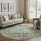 8' Olive Green Ivory And Gray Geometric Washable Round Rug With UV Protection