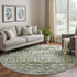 8' Olive Green Ivory And Gray Geometric Washable Round Rug With UV Protection