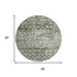 8' Olive Green Ivory And Gray Geometric Washable Round Rug With UV Protection