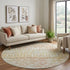 8' Peach Ivory And Gold Geometric Washable Round Rug With UV Protection