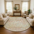 8' Peach Ivory And Gold Geometric Washable Round Rug With UV Protection