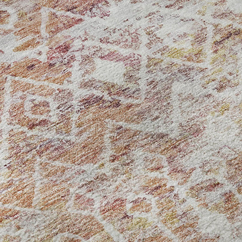 8' X 10' Pink Ivory And Wheat Geometric Washable Area Rug With UV Protection