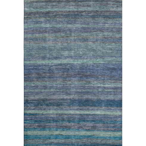 5' X 8' Blue Teal And Gray Striped Washable Area Rug With UV Protection