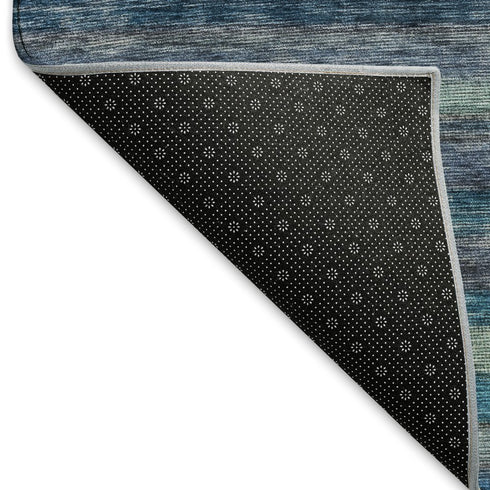 8' X 10' Blue Teal And Gray Striped Washable Area Rug With UV Protection