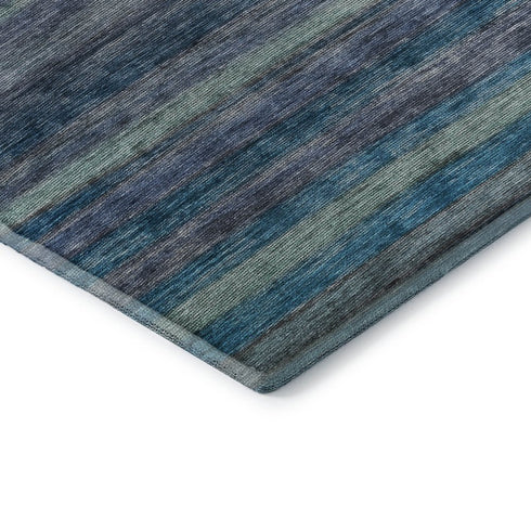 8' X 10' Blue Teal And Gray Striped Washable Area Rug With UV Protection