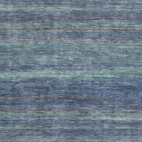 8' X 10' Blue Teal And Gray Striped Washable Area Rug With UV Protection