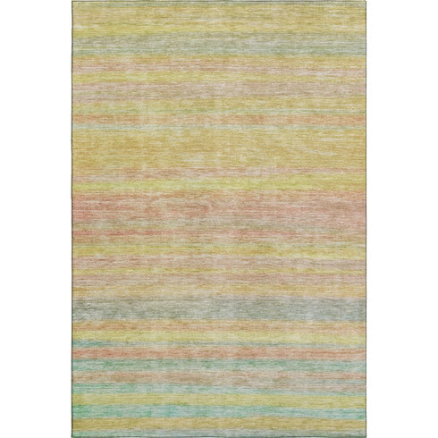 8' X 10' Gold Blush And Teal Striped Washable Area Rug With UV Protection