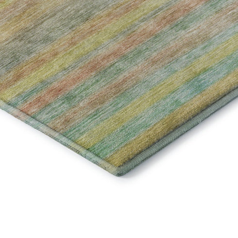 8' X 10' Gold Blush And Teal Striped Washable Area Rug With UV Protection