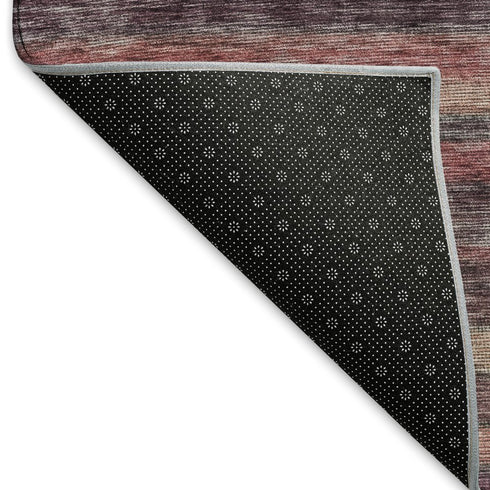 9' X 12' Rust Gray And Blush Striped Washable Area Rug With UV Protection