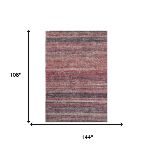 9' X 12' Rust Gray And Blush Striped Washable Area Rug With UV Protection