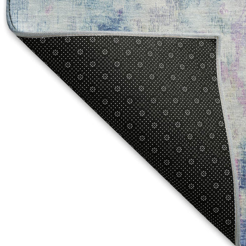 5' X 8' Blue Blush And Ivory Abstract Washable Area Rug With UV Protection