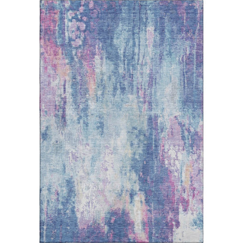 8' X 10' Blue Blush And Ivory Abstract Washable Area Rug With UV Protection