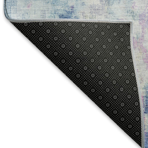 8' X 10' Blue Blush And Ivory Abstract Washable Area Rug With UV Protection