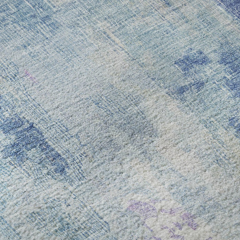 8' X 10' Blue Blush And Ivory Abstract Washable Area Rug With UV Protection