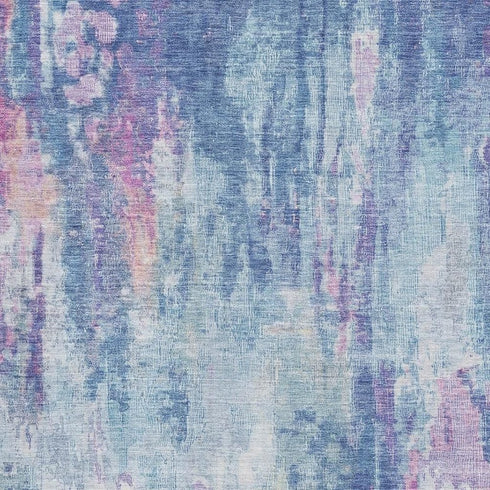 8' X 10' Blue Blush And Ivory Abstract Washable Area Rug With UV Protection