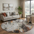 8' Gray Rust And Ivory Abstract Washable Round Rug With UV Protection