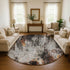 8' Gray Rust And Ivory Abstract Washable Round Rug With UV Protection