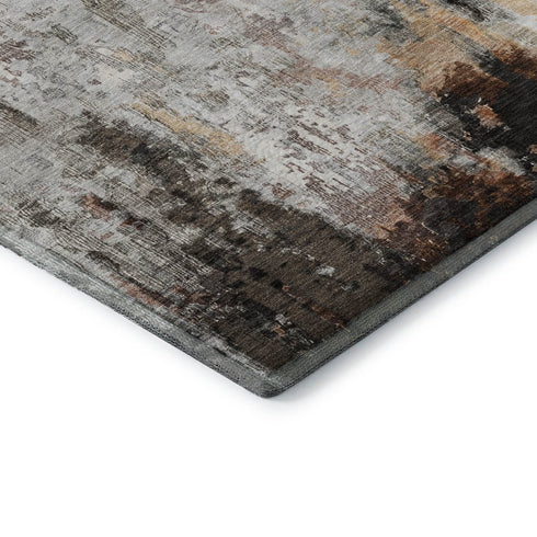 8' Gray Rust And Ivory Abstract Washable Round Rug With UV Protection