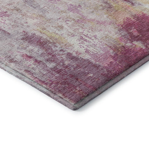 8' Pink Peach And Ivory Abstract Washable Round Rug With UV Protection