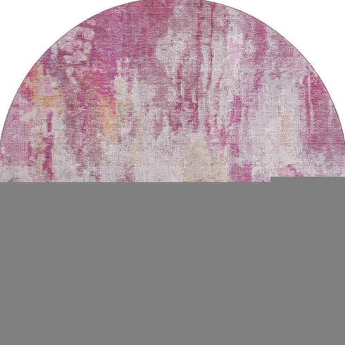 8' Pink Peach And Ivory Abstract Washable Round Rug With UV Protection