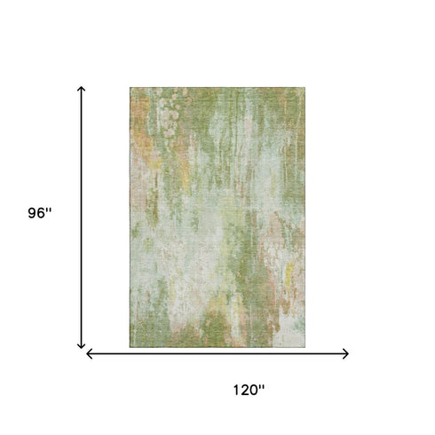 8' X 10' Sage Wheat And Ivory Abstract Washable Area Rug With UV Protection