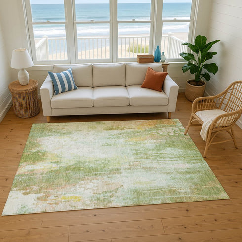 8' X 10' Sage Wheat And Ivory Abstract Washable Area Rug With UV Protection