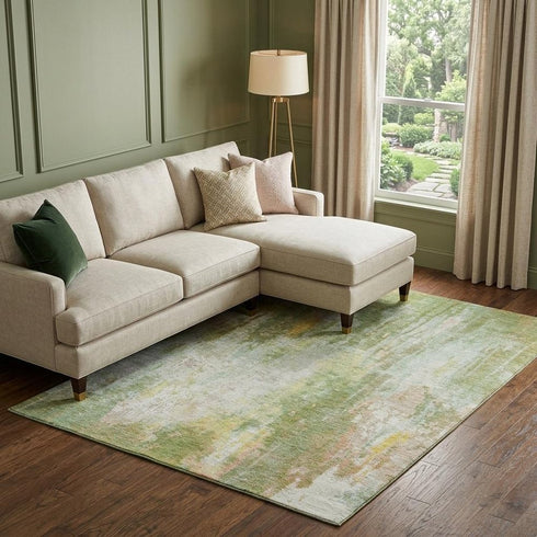 8' X 10' Sage Wheat And Ivory Abstract Washable Area Rug With UV Protection