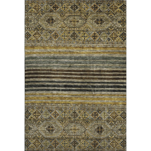 8' X 10' Gray Gold And Brown Striped Washable Area Rug With UV Protection