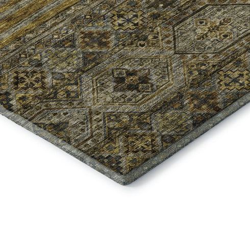 8' X 10' Gray Gold And Brown Striped Washable Area Rug With UV Protection