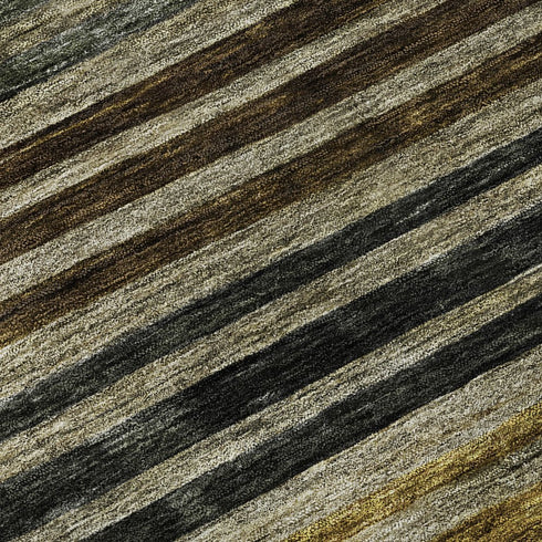 8' X 10' Gray Gold And Brown Striped Washable Area Rug With UV Protection