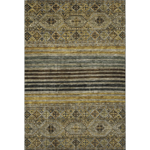 8' X 10' Gray Gold And Brown Striped Washable Area Rug With UV Protection
